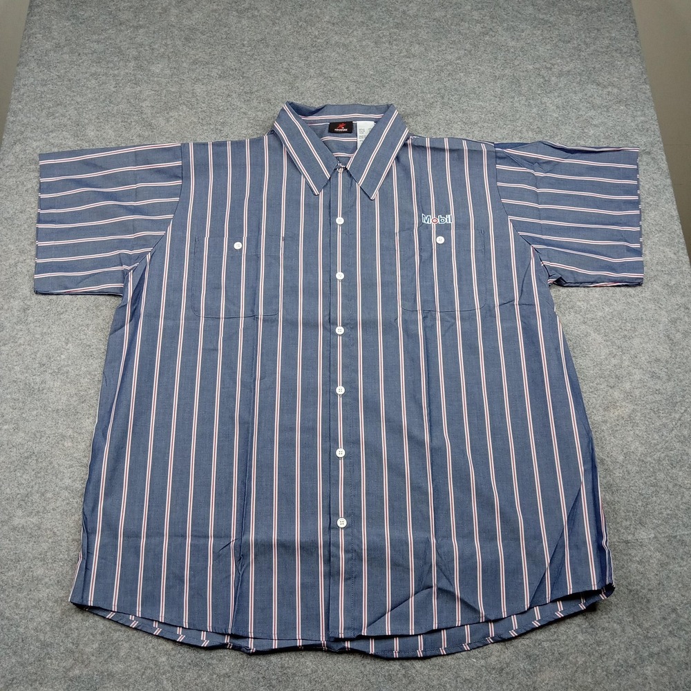 Aramark Shirt Mens 2XL Blue‎ Short Sleeve Button Up Canon Stripe Work Uniform